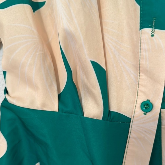 Green and Cream Midi Dress with Dolman Sleeves and Collar - Picture 10 of 11